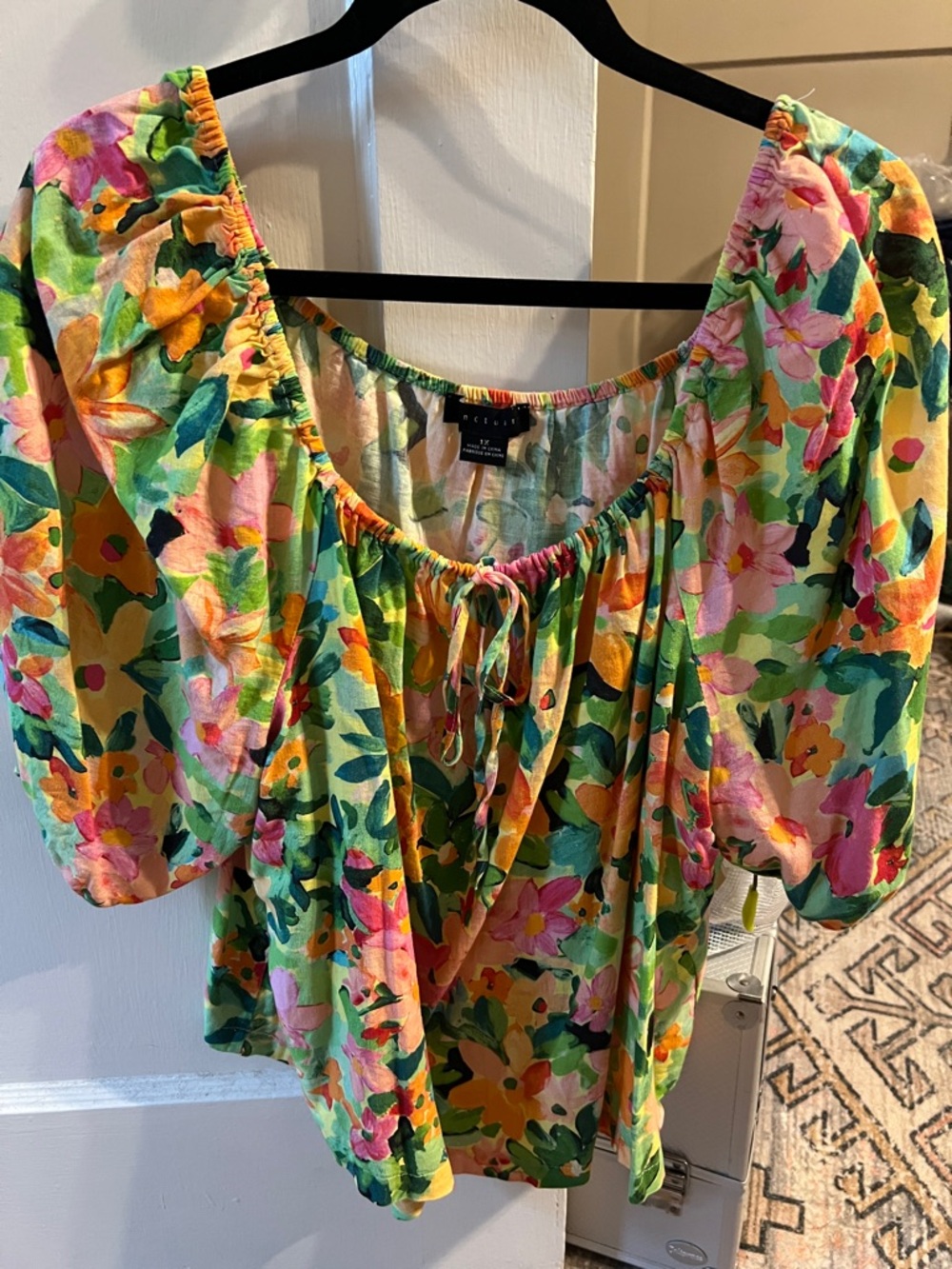 Sanctuary Multi-Color Floral Tie-Neck Peasant Top